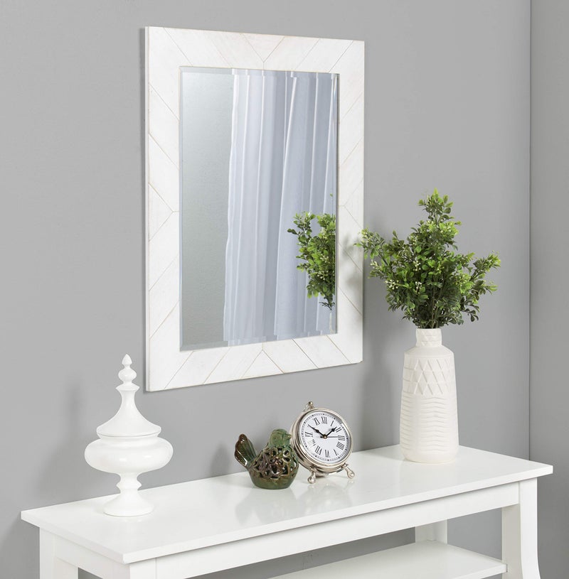 DesignOvation Rost Pieced Wood Framed Wall Accent Mirror, 23.5x29.5, White - Image 5